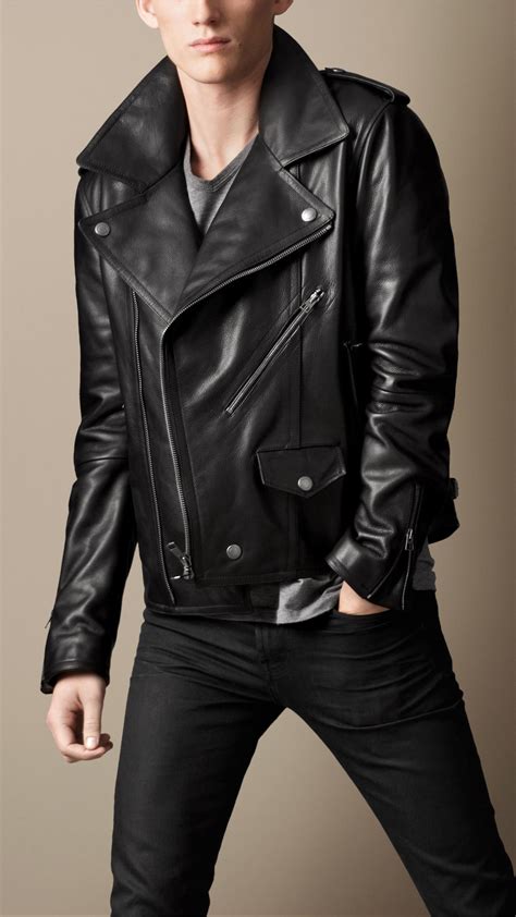 burberry brit mens leather biker jacket|Burberry Brit jacket men's.